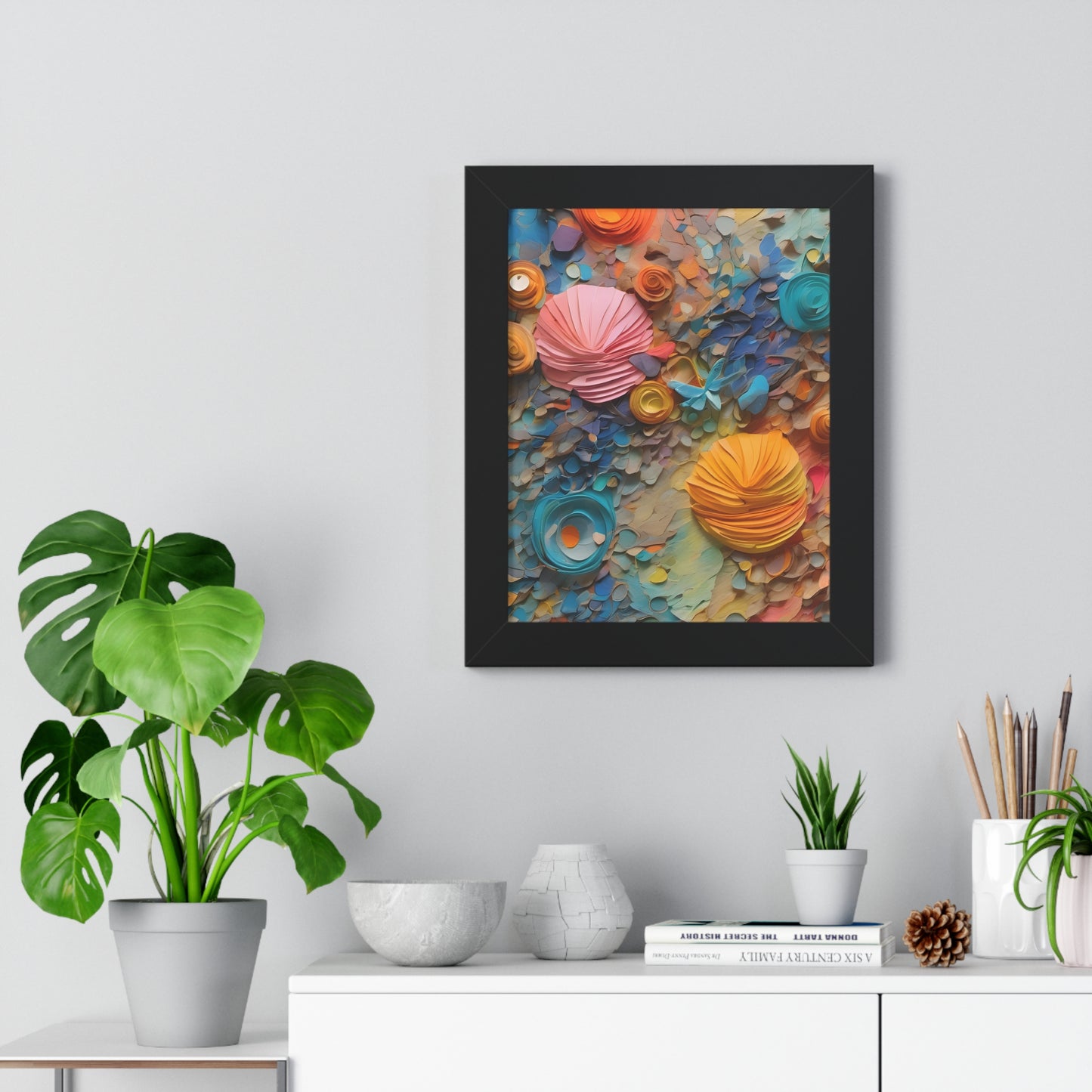 Paper pastel flowers 3 Framed Vertical Poster