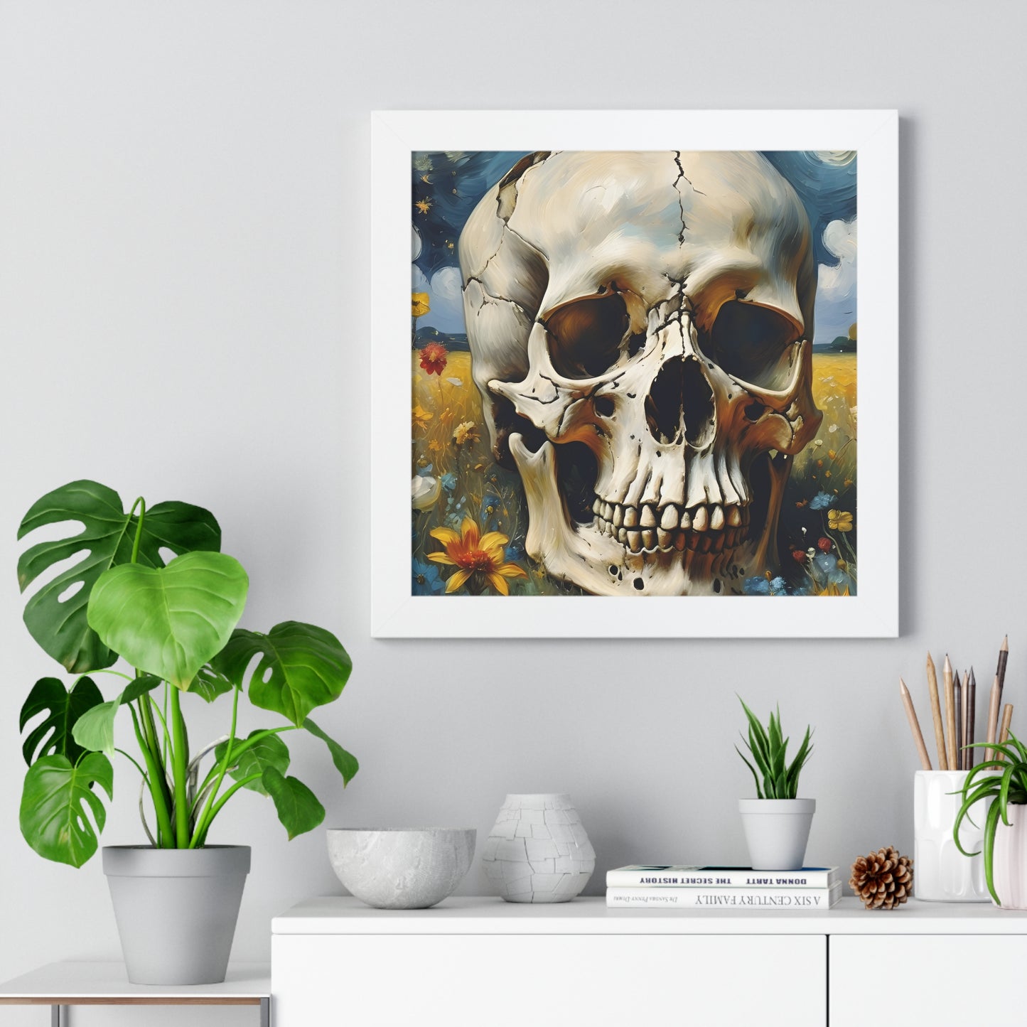 Starry night skull Framed Vertical Poster