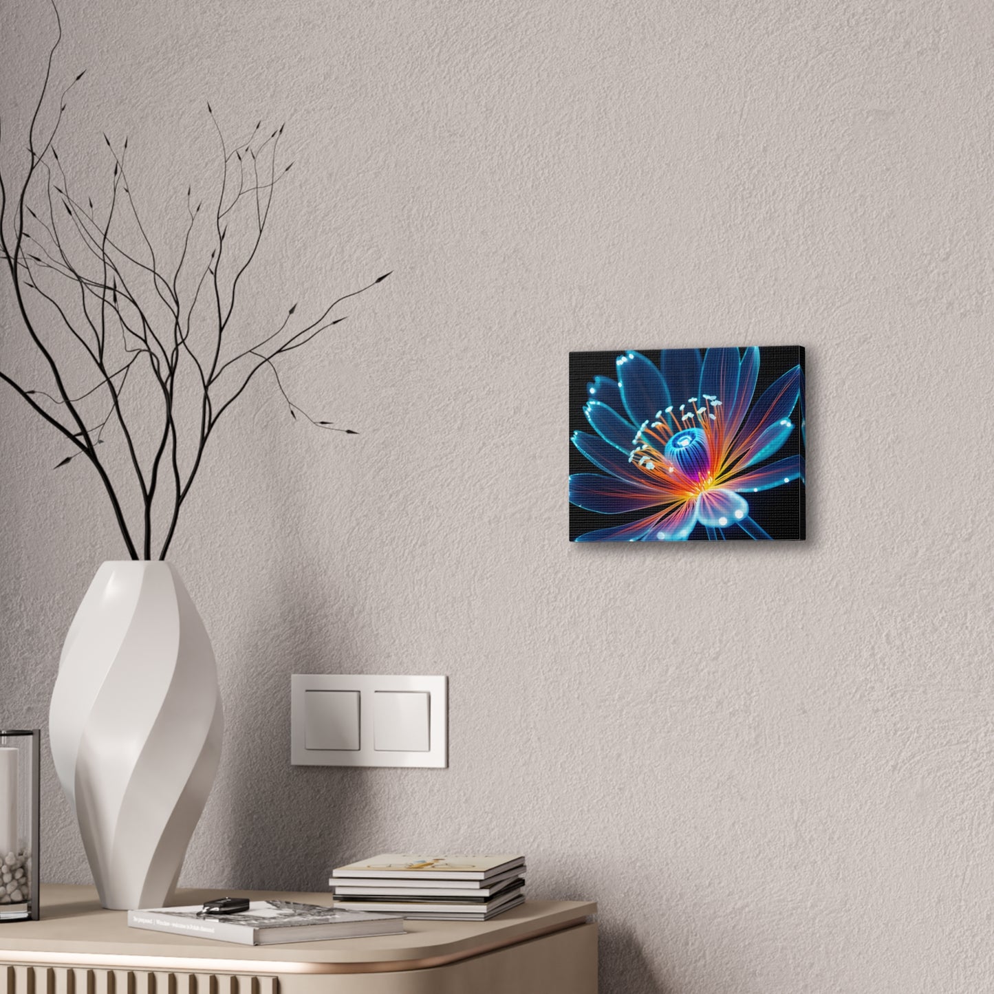 Blue Neon Fiber Optic flower 2.0 Canvas Stretched, 0.75"