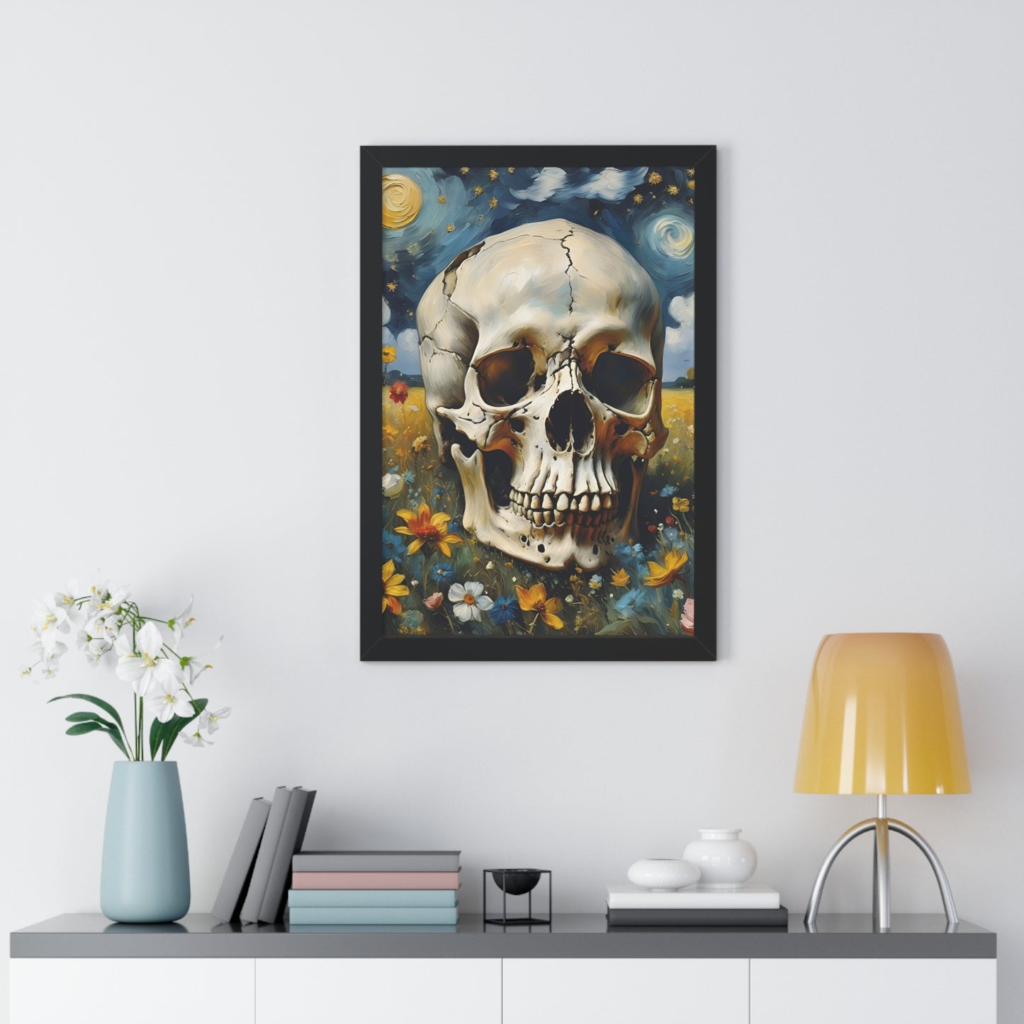 Starry night skull Framed Vertical Poster