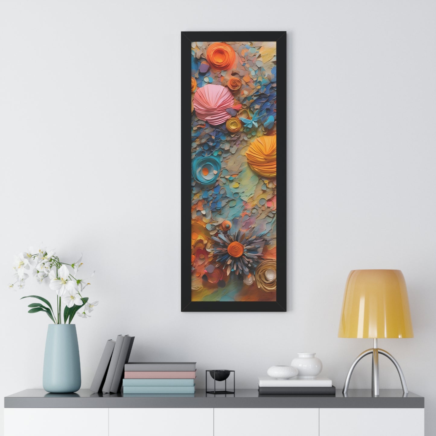 Paper pastel flowers 3 Framed Vertical Poster