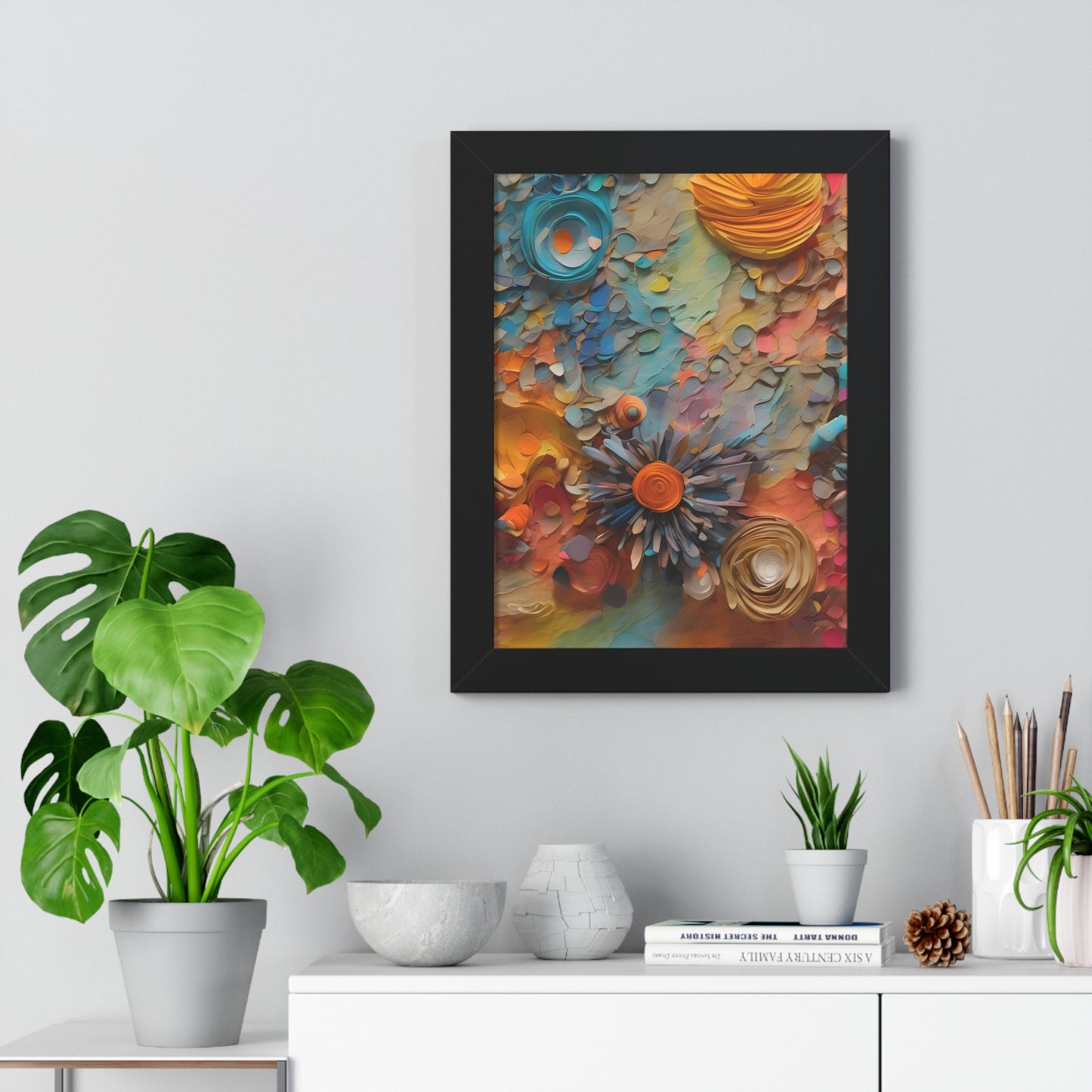 Paper pastel flowers 3 Framed Vertical Poster