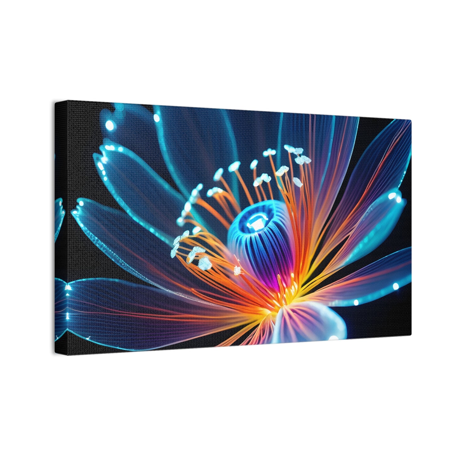 Blue Neon Fiber Optic flower 2.0 Canvas Stretched, 0.75"