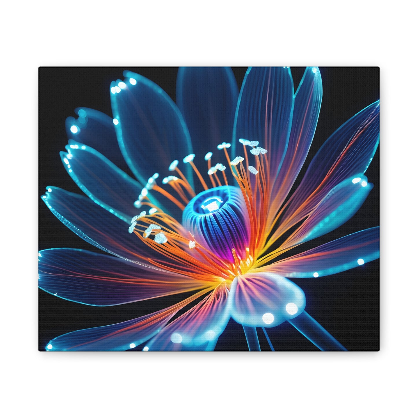 Blue Neon Fiber Optic flower 2.0 Canvas Stretched, 0.75"