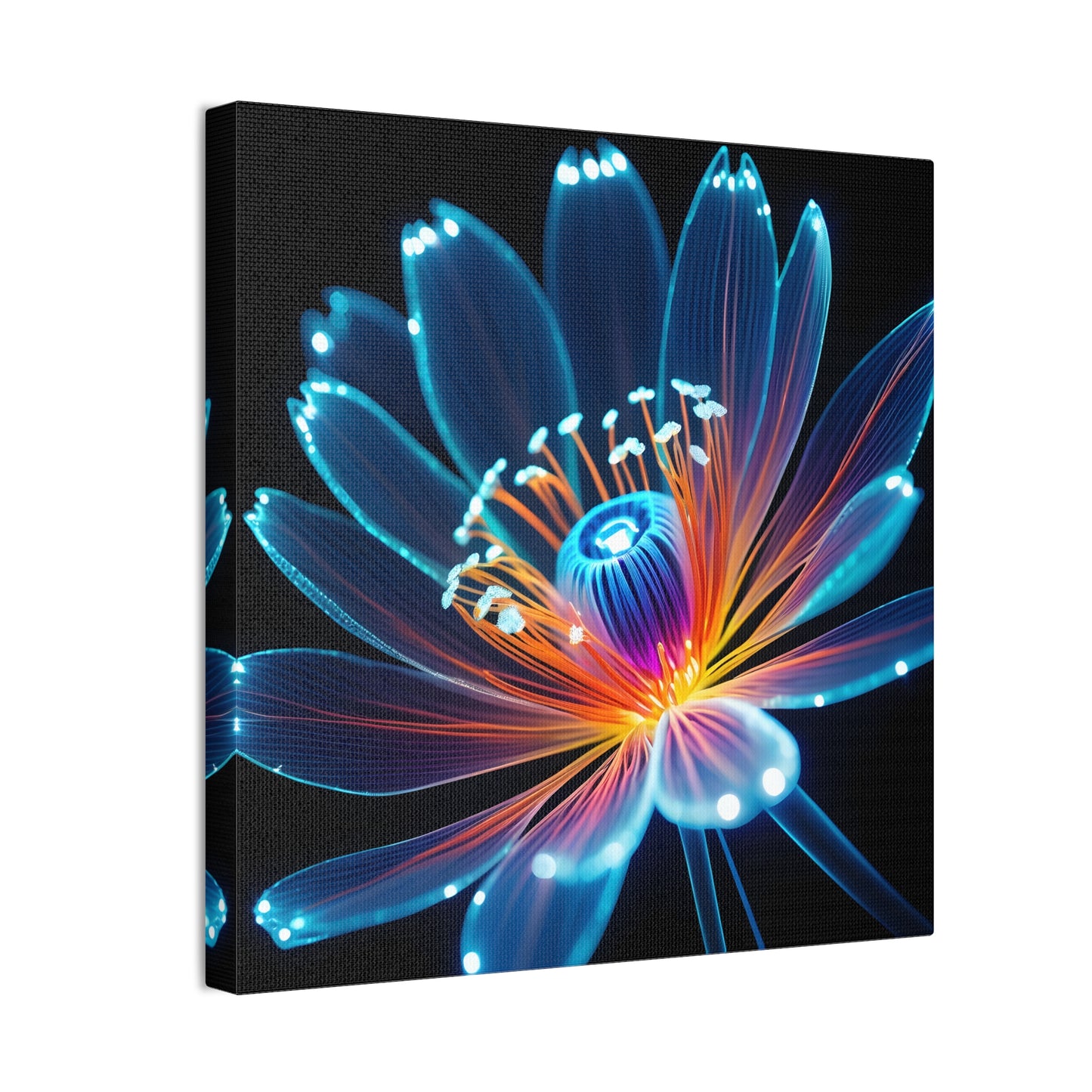 Blue Neon Fiber Optic flower 2.0 Canvas Stretched, 0.75"