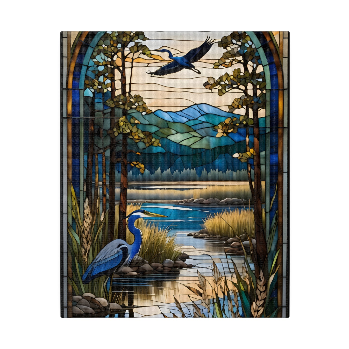 Stained glass Heron Matte Canvas, Stretched, 0.75"