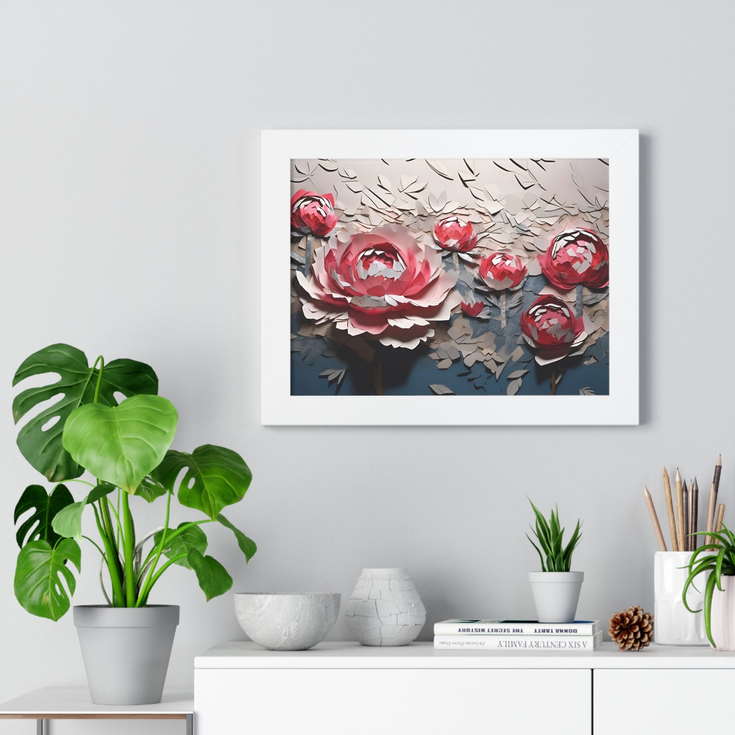 Paper peony framed poster