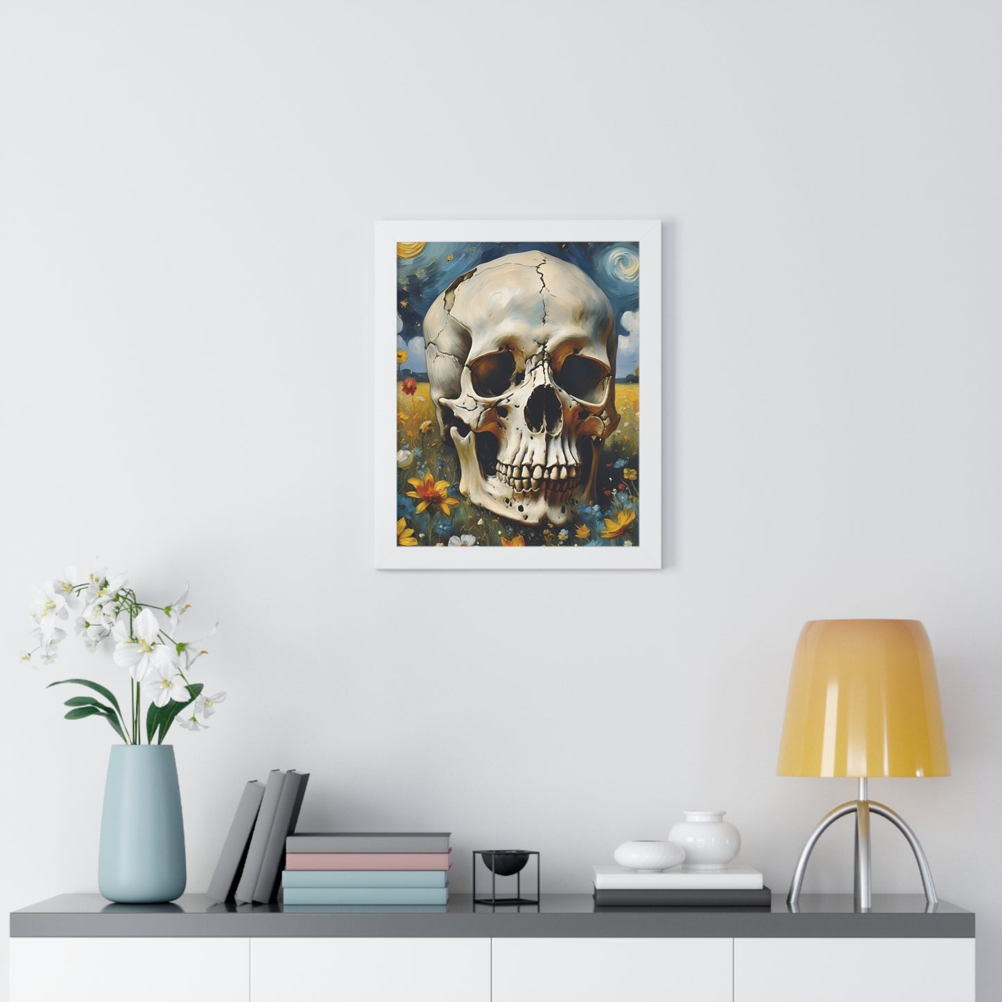 Starry night skull Framed Vertical Poster