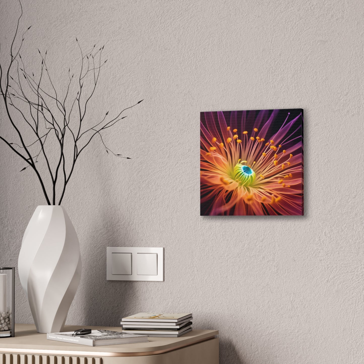 Orange Neon Fiber Optic flower 2.0 Canvas Stretched, 0.75"