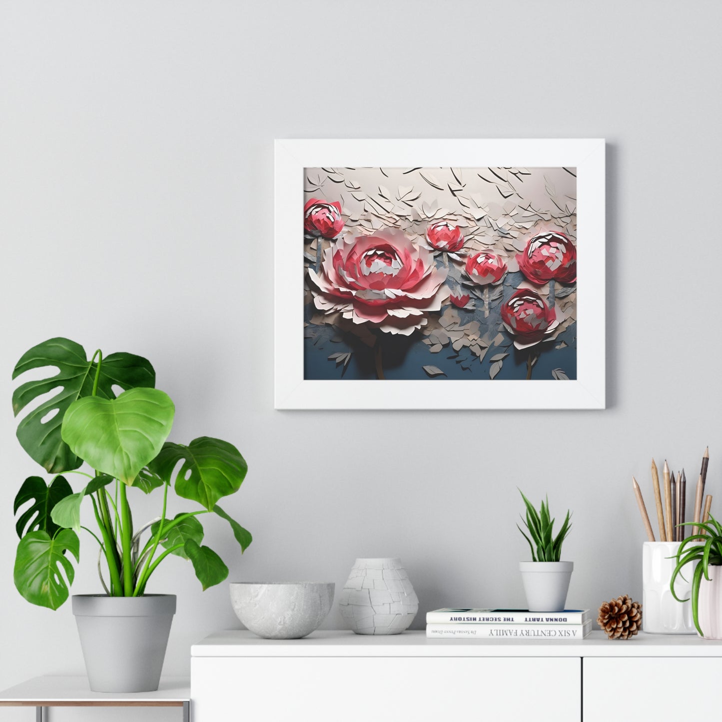 Paper peony framed poster