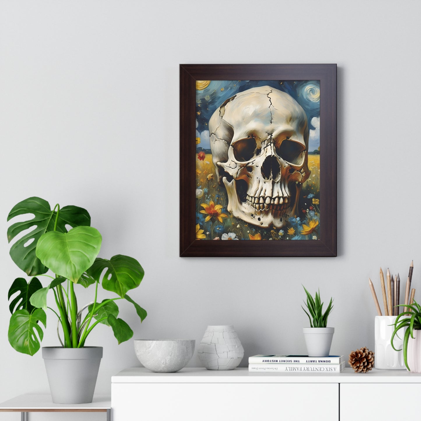 Starry night skull Framed Vertical Poster