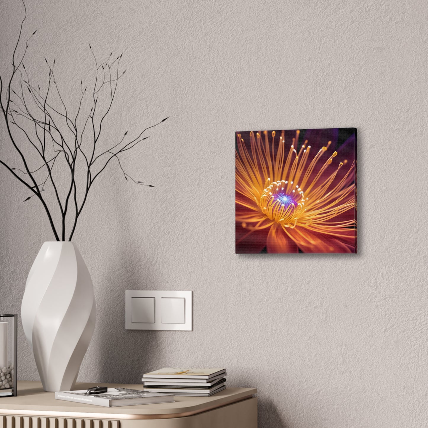 Orange Neon Fiber Optic flower Canvas Stretched, 0.75"