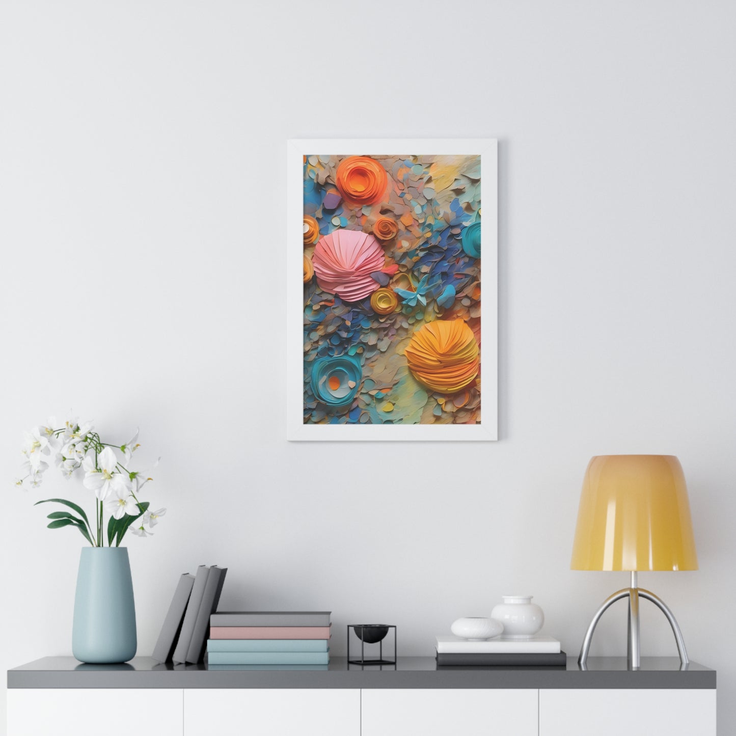 Paper pastel flowers 3 Framed Vertical Poster