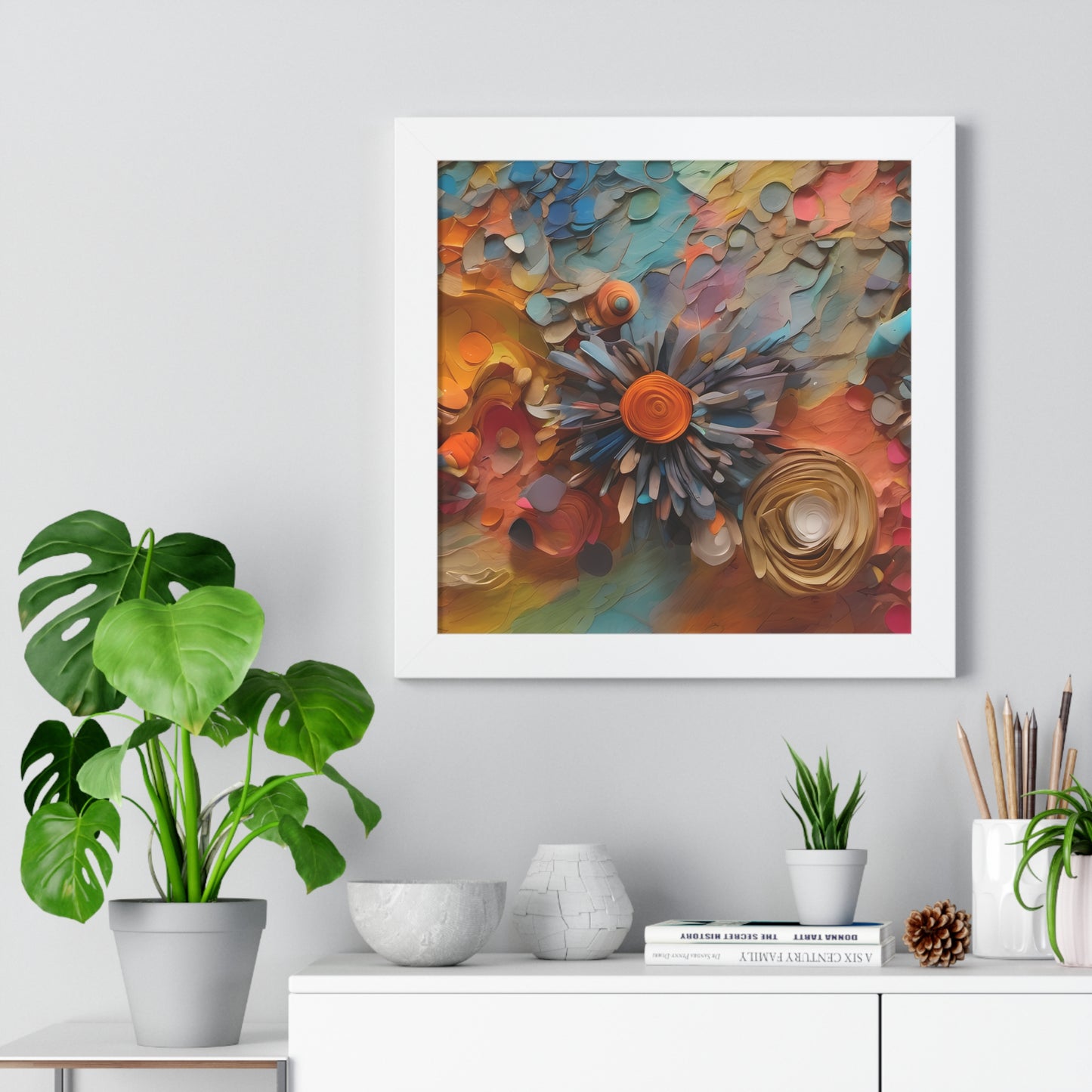 Paper pastel flowers 3 Framed Vertical Poster