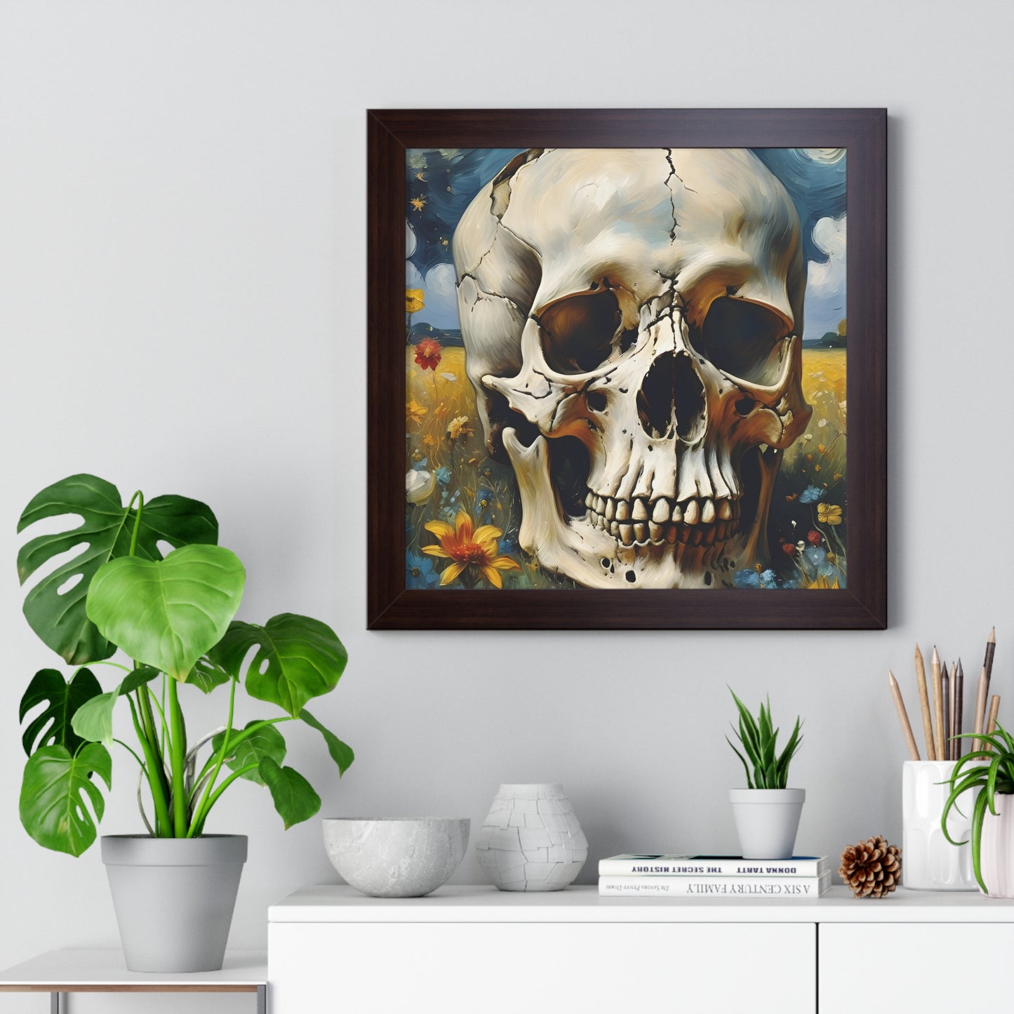 Starry night skull Framed Vertical Poster