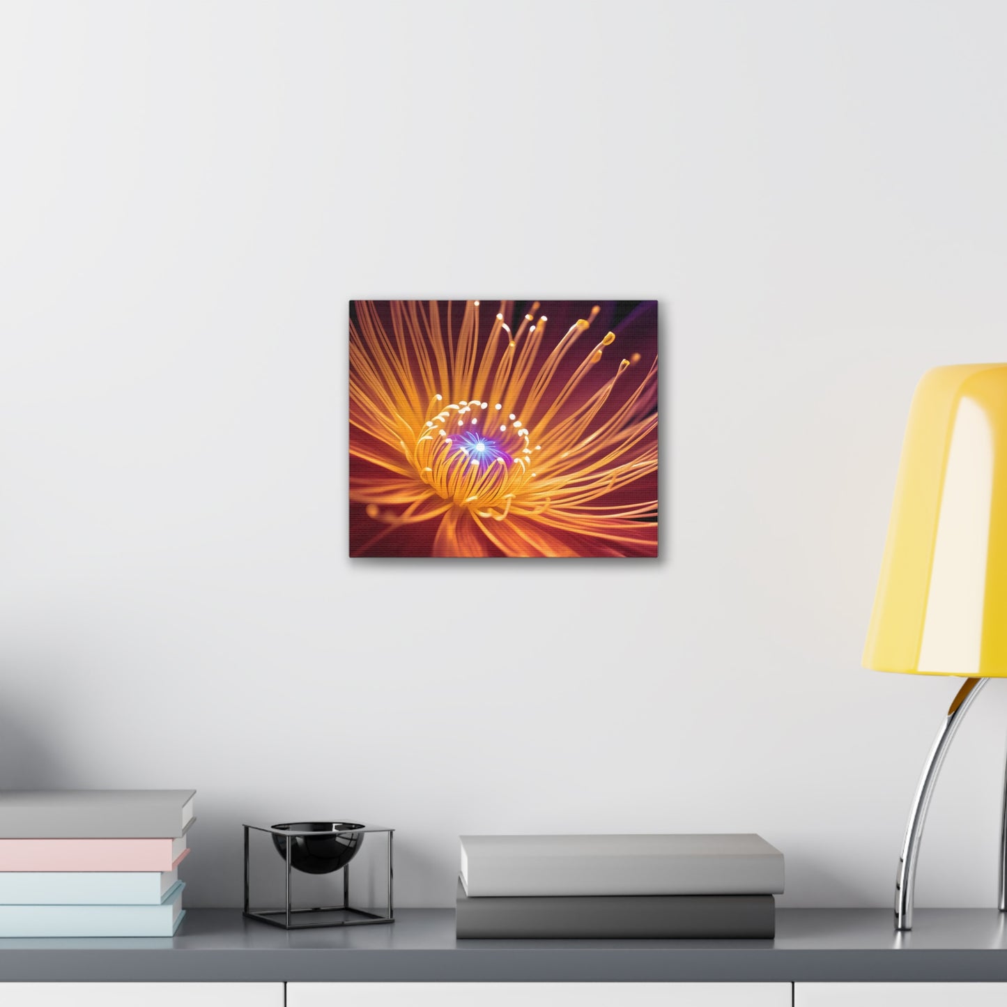 Orange Neon Fiber Optic flower Canvas Stretched, 0.75"