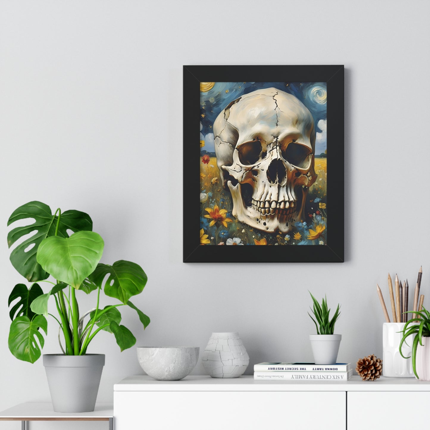 Starry night skull Framed Vertical Poster