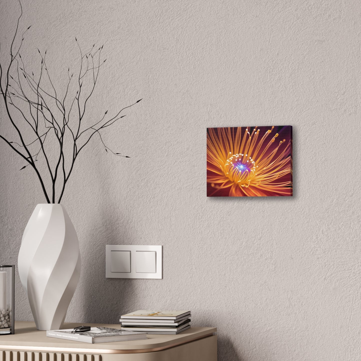 Orange Neon Fiber Optic flower Canvas Stretched, 0.75"