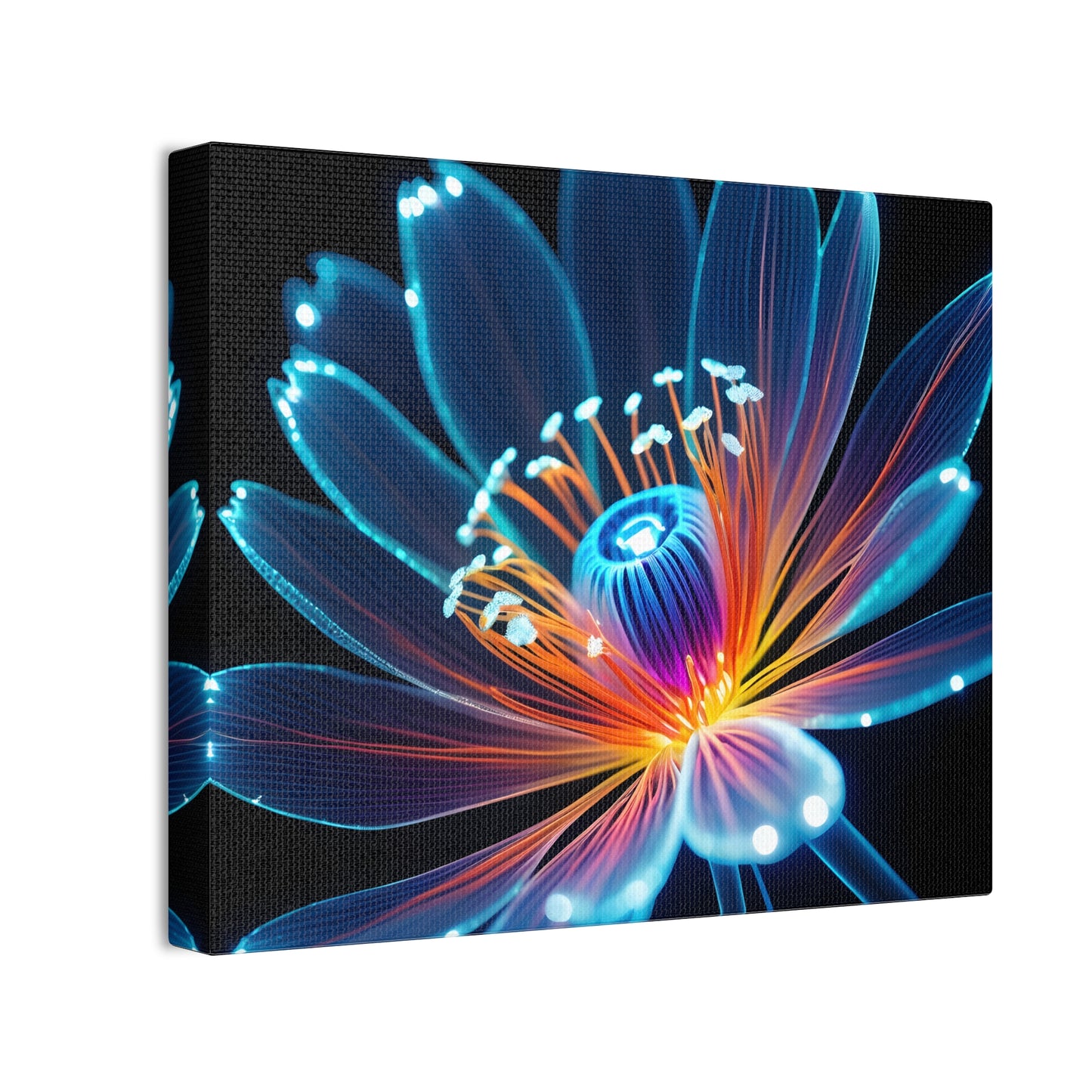 Blue Neon Fiber Optic flower 2.0 Canvas Stretched, 0.75"