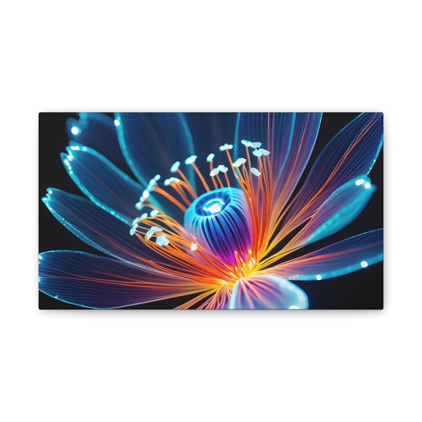 Blue Neon Fiber Optic flower 2.0 Canvas Stretched, 0.75"