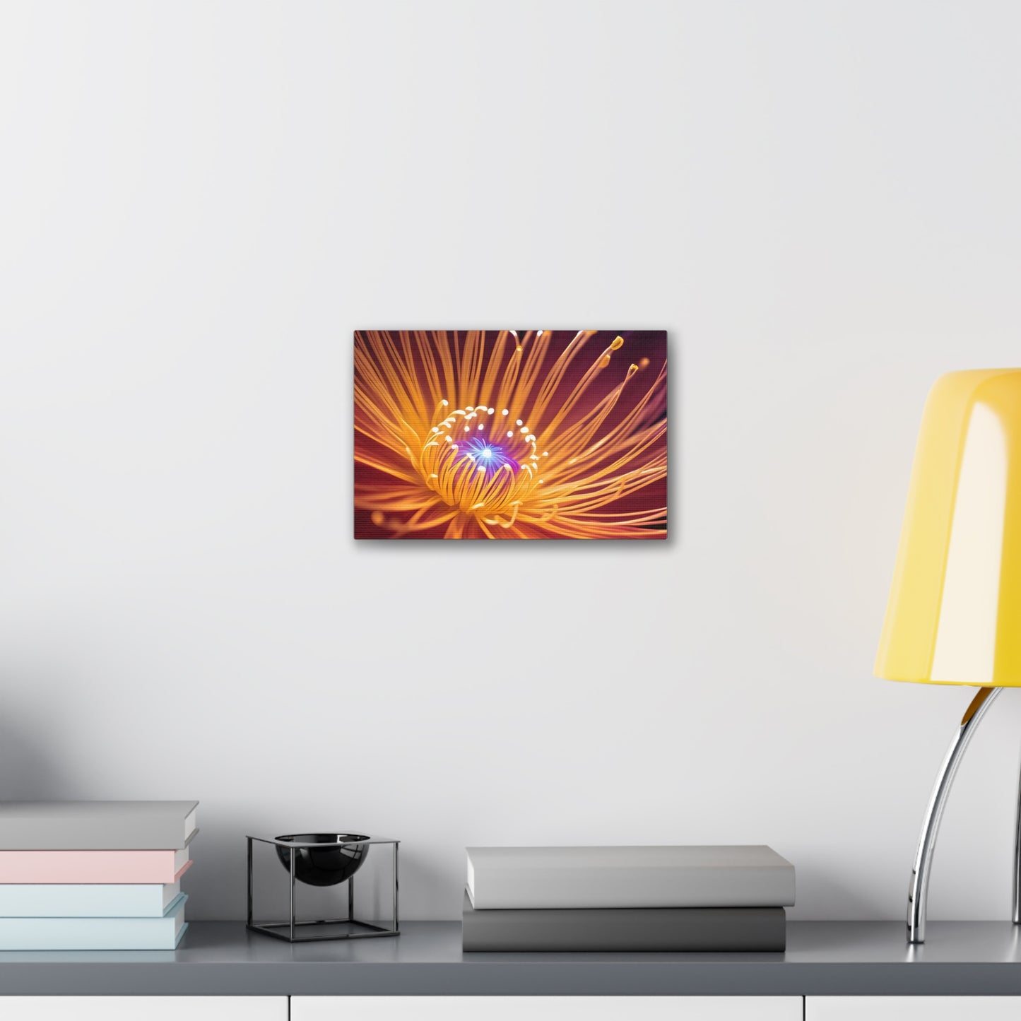 Orange Neon Fiber Optic flower Canvas Stretched, 0.75"