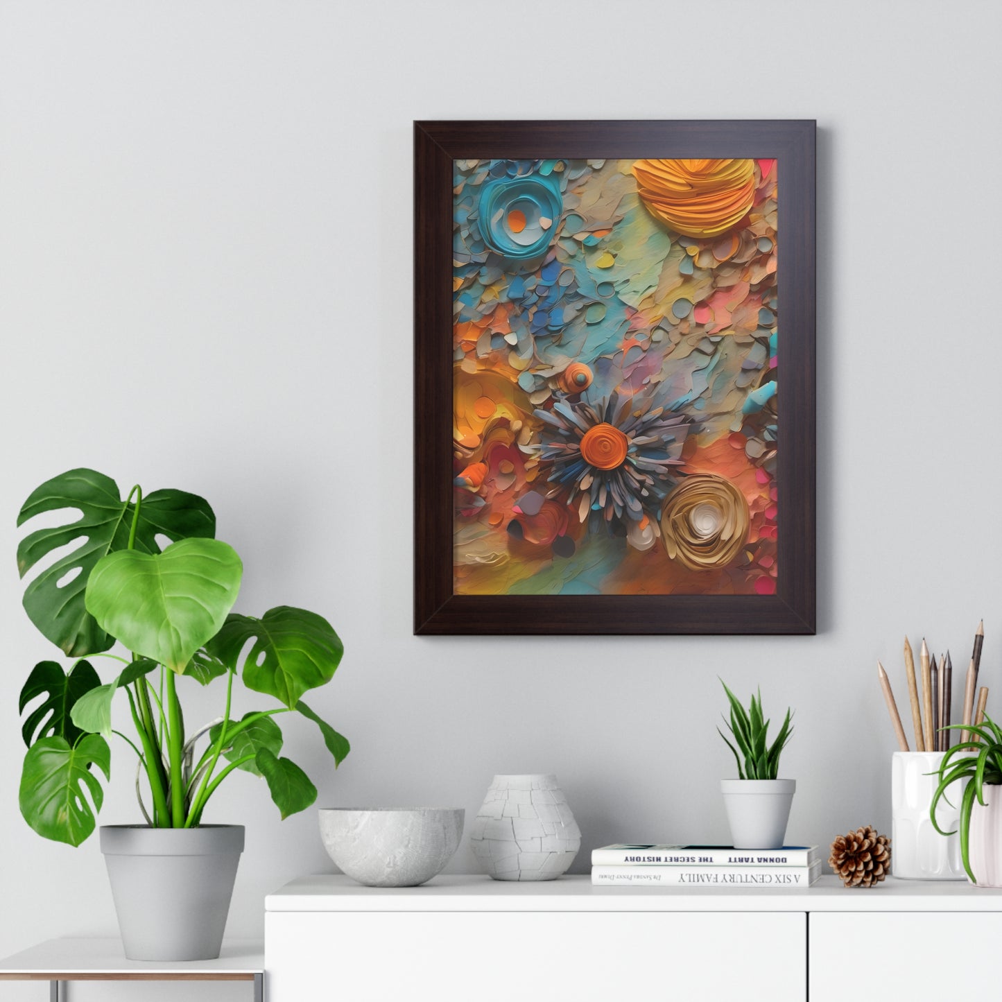 Paper pastel flowers 3 Framed Vertical Poster